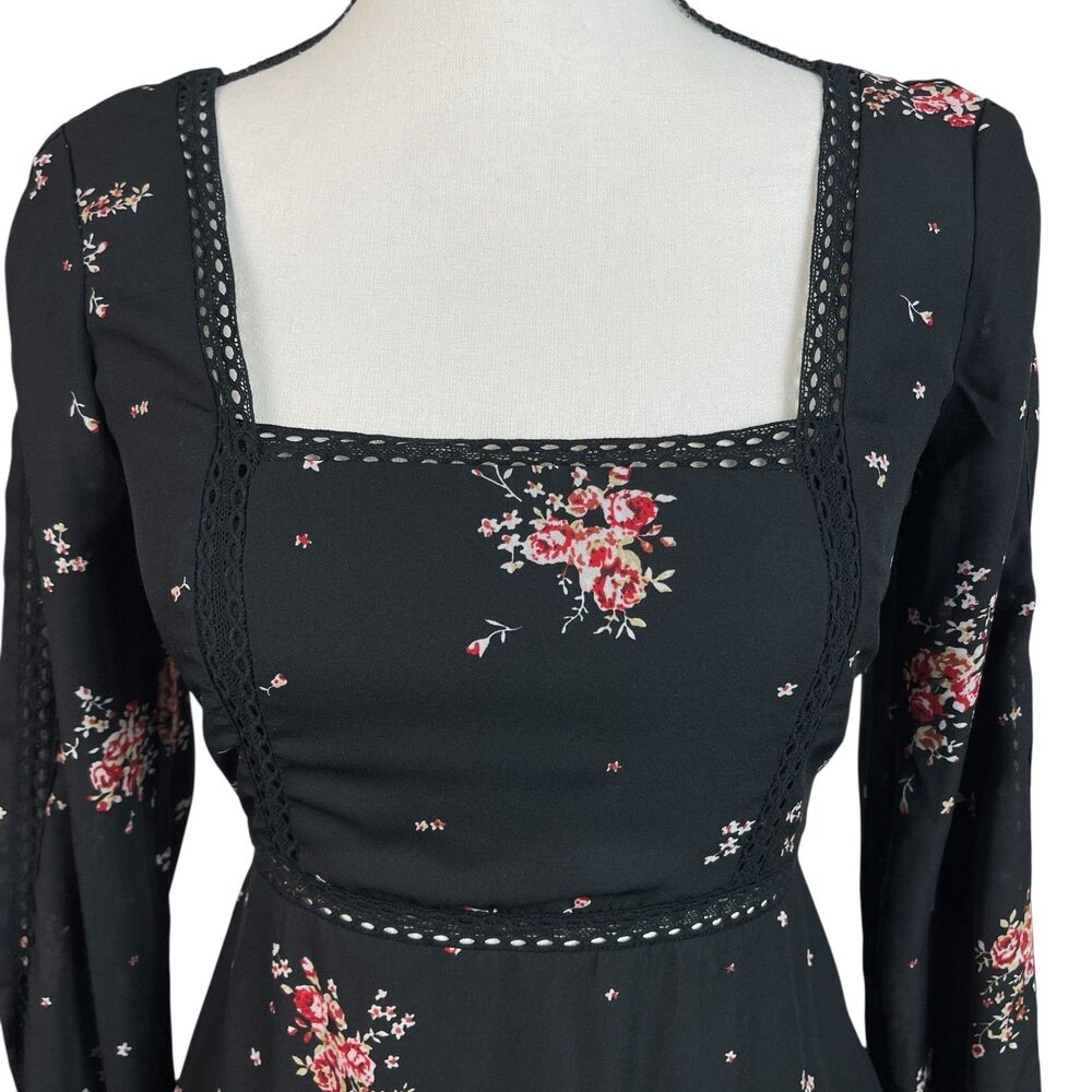 Show Me Your Mumu Helen Mini Dress XS Black Floral Long Sleeve Smocked Back - Picture 3 of 13